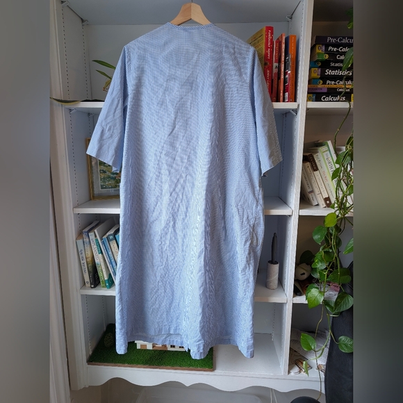 Vintage Nightgown Maxi Blue Gingham Flowers Embroidered Snap Buttondown Medium - Picture 9 of 10